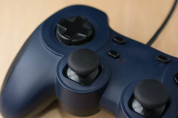 Video Game Controller on Wood Background Close Up Perspective Vi — Stock Photo, Image