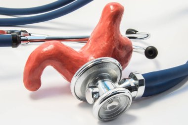 3-b mide stetoskop veya bu saran phonendoscope yanında modeldir doktor ofisinde masada. Fotoğraf, tanı süreci ve mide hastalıkları ve tedavisi algılama görüntülenmesi