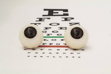 Görme keskinliği Önden Görünüm test etmek için tablo iki insan gözleri yalan. Resimde göz hekimliği veya iş göz doktoruna veya optometrist için
