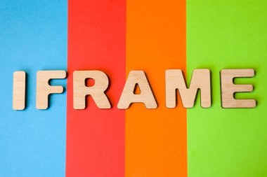Word 3d harflerden oluşan Iframe olduğunu 4 renk arka planda: mavi, kırmızı, turuncu ve yeşil. IFRAME html öğesi veya etiketi görüntülemek veya yeni bir web sayfası üzerinde zaten eklemek için oluşturulan açık sitenin sayfa