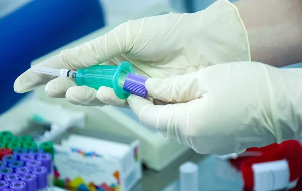 Preparing Take Blood Analysis Scientific Research Doctor Medical Nurse Vacuum — Stock Photo, Image
