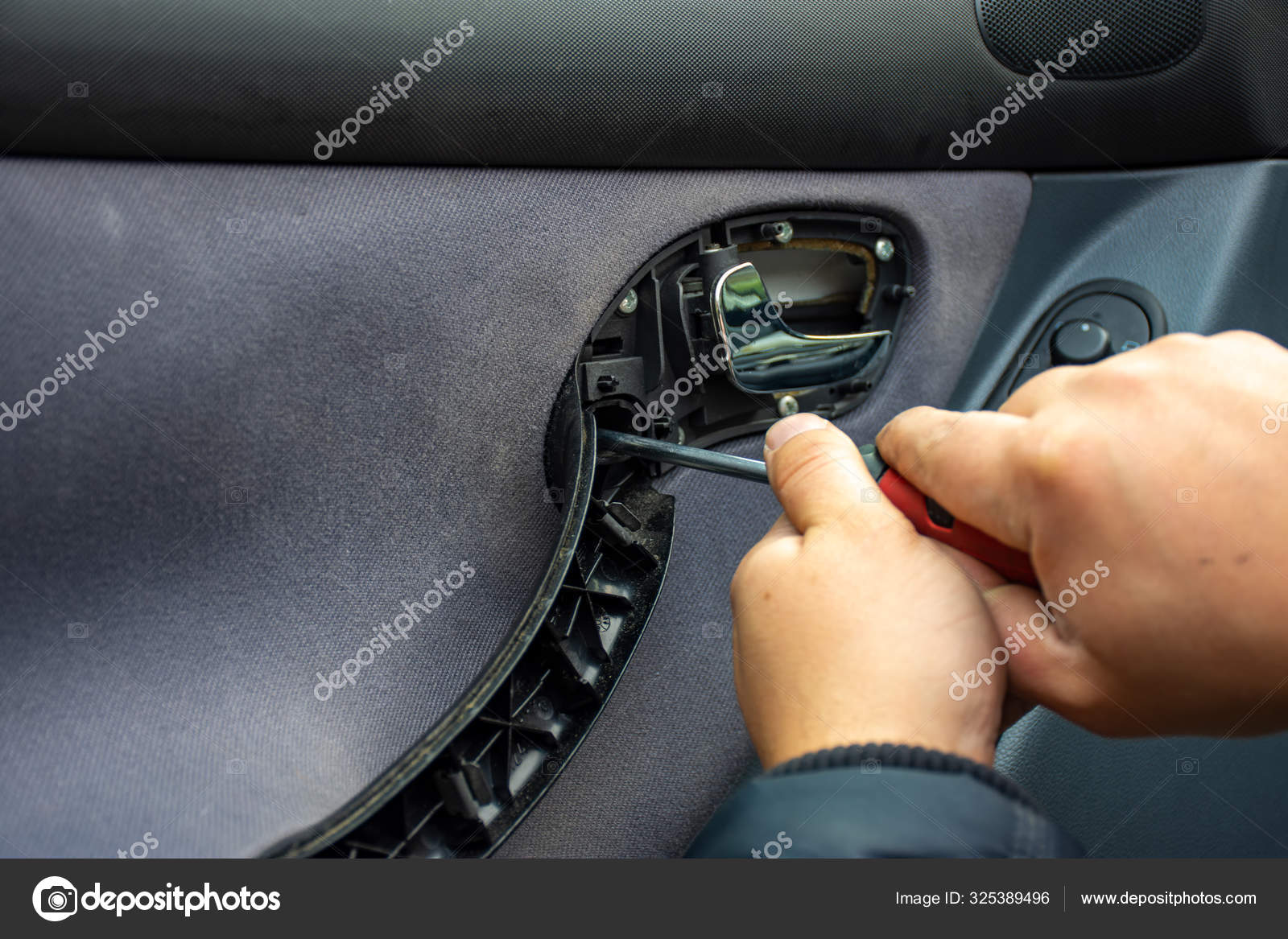 Auto Mechanic Removes Skin Installs Repairs Handle Car Door Put