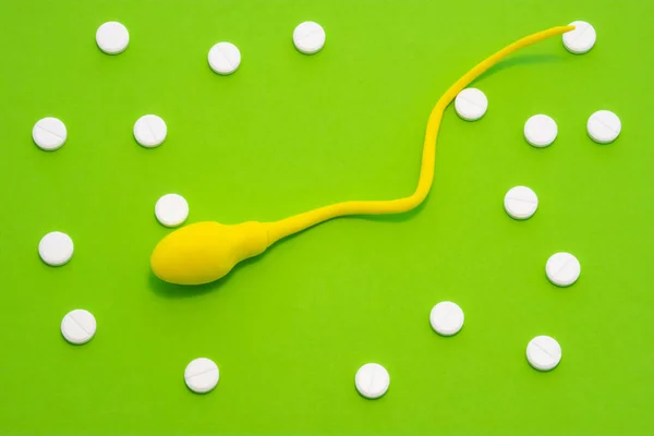 Anatómiai Modell Spermiumok Sejt Vagy Spermatozoon Zöld Háttér Körül Fehér — Stock Fotó