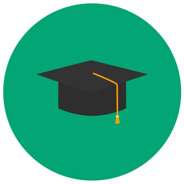 Mezun şapka gri arka plan üzerinde izole trendy düz stil şirin simgesinde. Okul simgesi tasarım, logo, UI. Vektör çizim, Eps10.