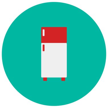 Refrigenerator renk arka plan üzerinde izole trendy düz stil şirin simgesinde. Mutfak eşyaları simgesi tasarım, logo, UI. Vektör çizim, Eps10.