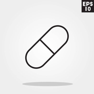Gri arka plan üzerinde izole trendy düz stil hastane simgesini kapsül ilaç vermişler. Kimlik kartı simgesi tasarım, logo, UI. Vektör çizim, Eps10.