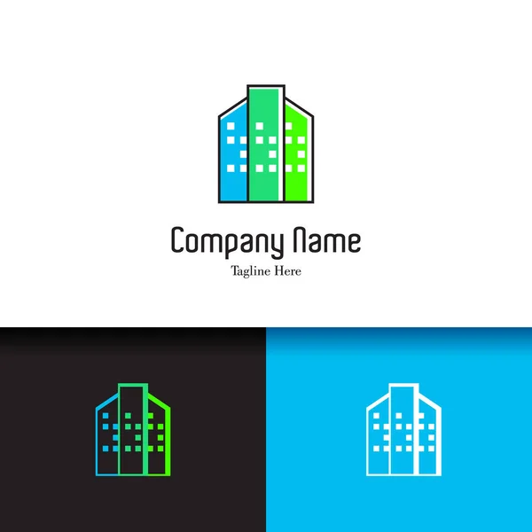 Conjunto de coloridos diseños de logotipo de bienes raíces multicolores plantilla para la marca de la empresa de identidad visual de negocios. Casas, edificio y rascacielos tema - vector de stock — Vector de stock
