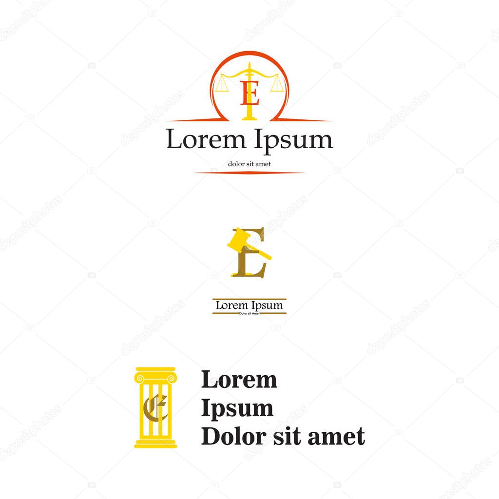 Letter E law and attorney logo, elegant law and attorney firm vector logo design. Corporate, brand, identity