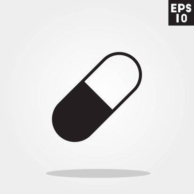 Gri arka plan üzerinde izole trendy düz stil simgesinde kapsül ilaç vermişler. Hastane, sağlık sembol, tasarım, logo, kullanıcı arabirimi için. Vektör çizim, Eps10.