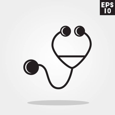 Gri arka plan üzerinde izole trendy düz stil Stetoscope simgesi. Hastane, sağlık sembol, tasarım, logo, kullanıcı arabirimi için. Vektör çizim, Eps10.