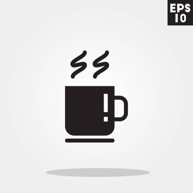 Gri arka plan üzerinde izole trendy düz stil simgesinde kahve fincan. Internet ve office simgesi tasarım, logo, UI. Vektör çizim, Eps10.
