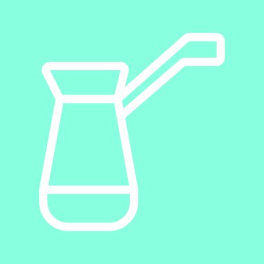 Gri arka plan üzerinde izole trendy düz stil cezve simgesini. Mutfak tasarım, logo, UI simgesi. Vektör çizim, Eps10.