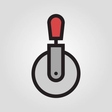 Pizza kesici simgesini gri arka plan üzerinde izole trendy düz stil. Mutfak tasarım, logo, UI simgesi. Vektör çizim, Eps10.