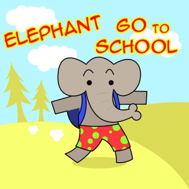 Fil çocuk ve çocuk çizgi film illüstrasyon düz için okula gitmek