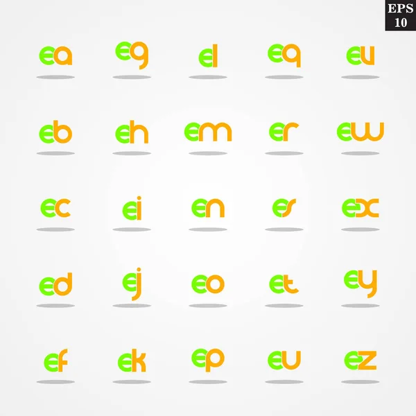 Carta inicial E compilación de A a Z en minúsculas diseño de la plantilla de diseño colorido — Vector de stock