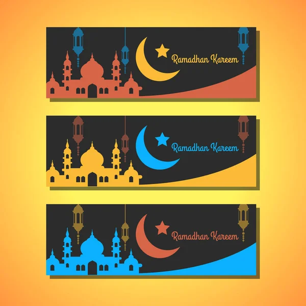 Ramadhan Kareem black greeting cards in three color version — Stock Vector