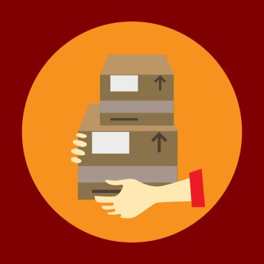 Dağıtım paket simgesi gri arka plan üzerinde izole trendy düz stilde. Tasarım, logo, kullanıcı arabirimi için teslim sembolü. Vektör çizim, Eps10.