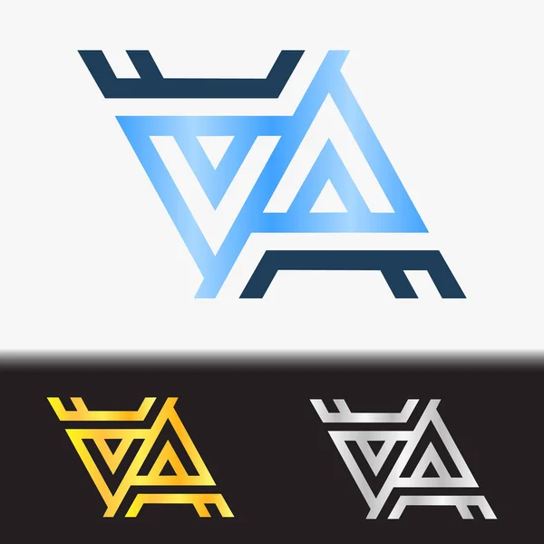 Lettera iniziale AA premium blu metallizzato ruotato modello di logo minuscolo in sfondo bianco, e anteprima personalizzata in oro e argento — Vettoriale Stock