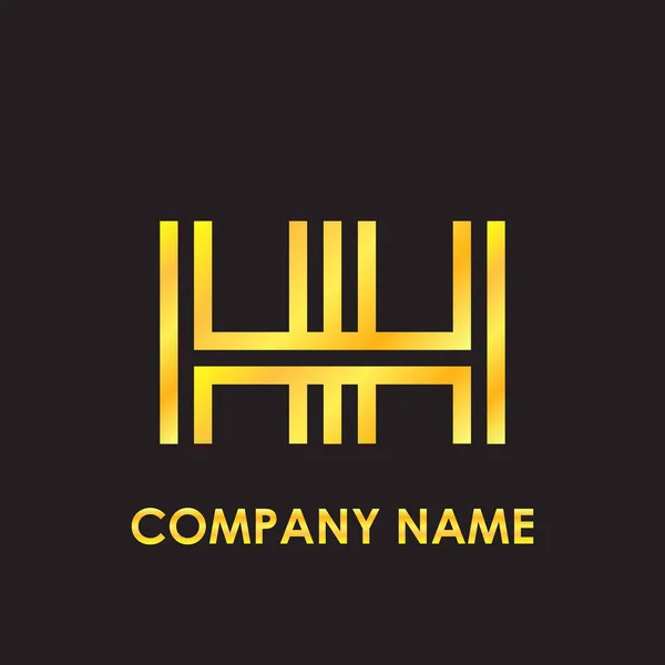 Lettre initiale HH élégant or réfléchi modèle de logo en minuscule fond noir — Image vectorielle