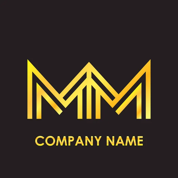 Initial letter MM elegant gold reflected lowercase logo template in black background — Stock Vector