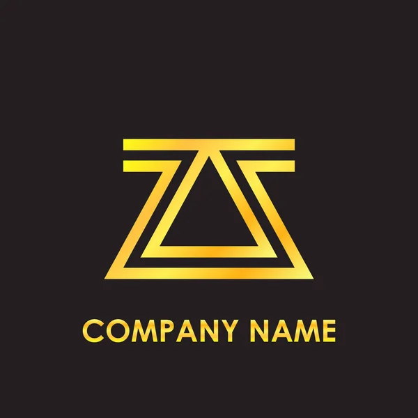 Letra inicial ZZ elegante oro reflejado en minúsculas logotipo de la plantilla en fondo negro — Vector de stock
