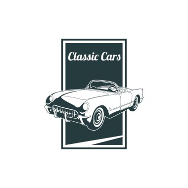 Klasik kas araba amblemleri, yüksek kaliteli retro rozet ve vintage simgesi. Tasarım öğeleri için hizmet araba onarım, restorasyon ve otomobil kulübü - hisse senedi vektör