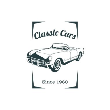 Klasik kas araba amblemleri, yüksek kaliteli retro rozet ve vintage simgesi. Tasarım öğeleri için hizmet araba onarım, restorasyon ve otomobil kulübü - hisse senedi vektör