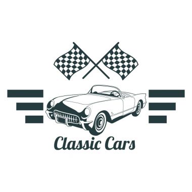 Klasik kas araba amblemleri, yüksek kaliteli retro rozet ve vintage simgesi. Tasarım öğeleri için hizmet araba onarım, restorasyon ve otomobil kulübü - hisse senedi vektör