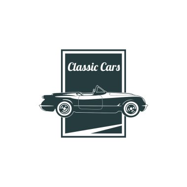 Klasik kas araba amblemleri, yüksek kaliteli retro rozet ve vintage simgesi. Tasarım öğeleri için hizmet araba onarım, restorasyon ve otomobil kulübü - hisse senedi vektör