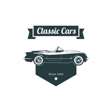 Klasik kas araba amblemleri, yüksek kaliteli retro rozet ve vintage simgesi. Tasarım öğeleri için hizmet araba onarım, restorasyon ve otomobil kulübü - hisse senedi vektör