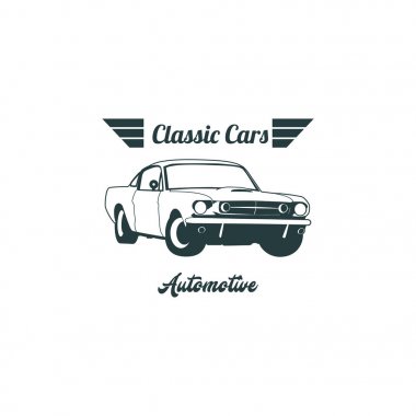 Klasik kas araba amblemleri, yüksek kaliteli retro rozet ve vintage simgesi. Tasarım öğeleri için hizmet araba onarım, restorasyon ve otomobil kulübü - hisse senedi vektör