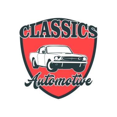 Klasik kas araba amblemleri, yüksek kaliteli retro rozet ve vintage simgesi. Tasarım öğeleri için hizmet araba onarım, restorasyon ve otomobil kulübü - hisse senedi vektör