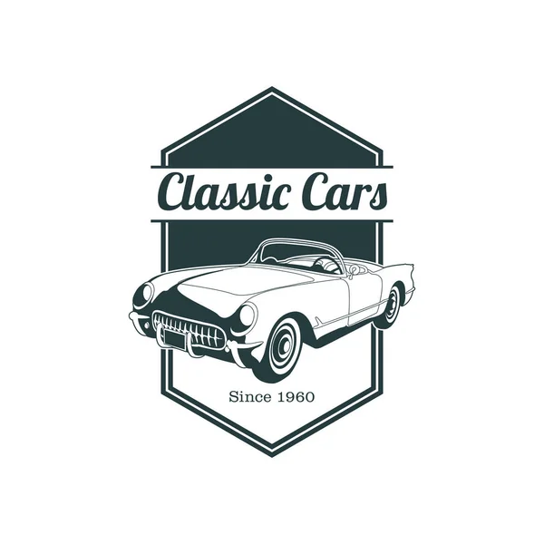 Klassiska muskel bil emblem, hög kvalitet retro badge och vintage ikon. Designelement för service bil reparation, återställande och car club - Lager vektor — Stock vektor