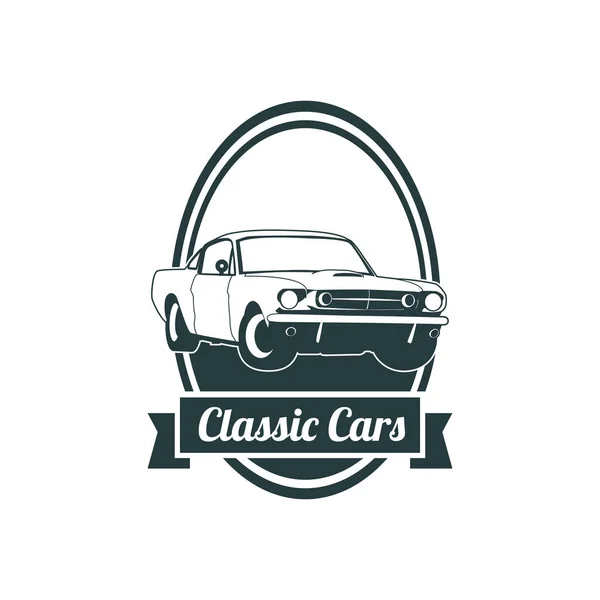 Klassiska muskel bil emblem, hög kvalitet retro badge och vintage ikon. Designelement för service bil reparation, återställande och car club - Lager vektor — Stock vektor