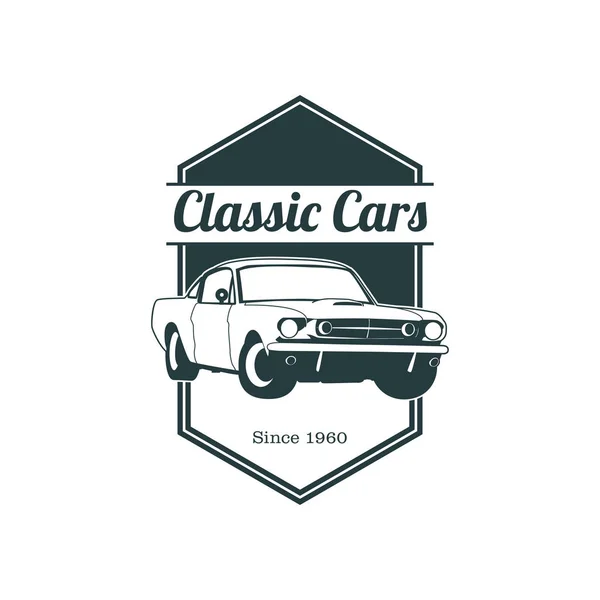 Klassiska muskel bil emblem, hög kvalitet retro badge och vintage ikon. Designelement för service bil reparation, återställande och car club - Lager vektor — Stock vektor