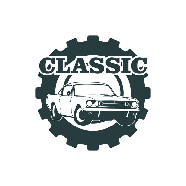 Klassiska muskel bil emblem, hög kvalitet retro badge och vintage ikon. Designelement för service bil reparation, återställande och car club - Lager vektor — Stock vektor