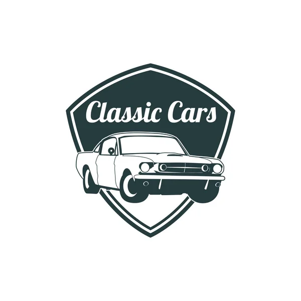 Klassiska muskel bil emblem, hög kvalitet retro badge och vintage ikon. Designelement för service bil reparation, återställande och car club - Lager vektor — Stock vektor