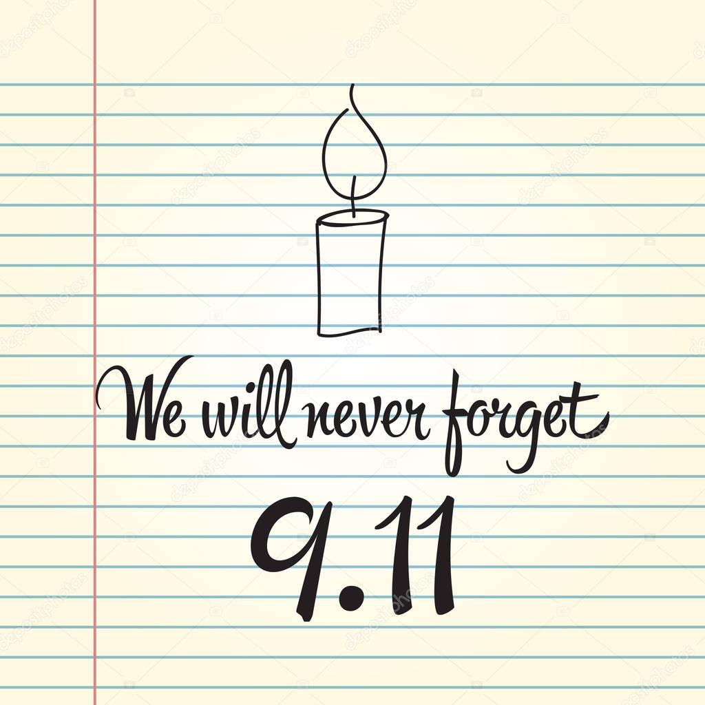 Patriot day, simple memorial design vector illustration 11 september. USA accident, world trade centre, we will never forget. Hand draw style, simple doodle.