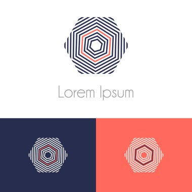 Renkli logo şablonu, şirket marka için iki önizleme tek renkli geometrik simgesiyle