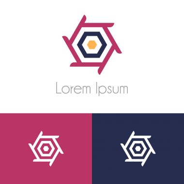 Renkli logo şablonu, şirket marka için iki önizleme tek renkli geometrik simgesiyle