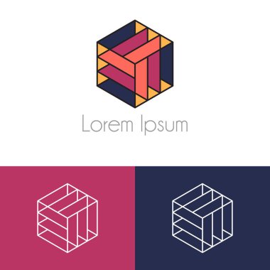 Renkli logo şablonu, şirket marka için iki önizleme tek renkli geometrik simgesiyle