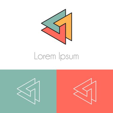 Renkli logo şablonu, şirket marka için iki önizleme tek renkli geometrik simgesiyle