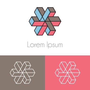 Renkli logo şablonu, şirket marka için iki önizleme tek renkli geometrik simgesiyle