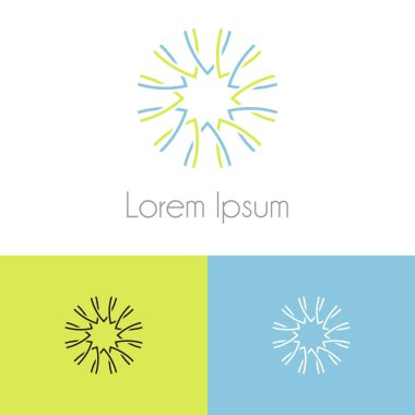 Renkli logo şablonu, şirket marka için iki önizleme tek renkli geometrik simgesiyle