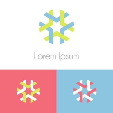 Renkli logo şablonu, şirket marka için iki önizleme tek renkli geometrik simgesiyle