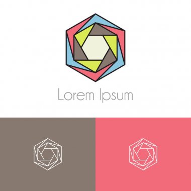 Renkli logo şablonu, şirket marka için iki önizleme tek renkli geometrik simgesiyle