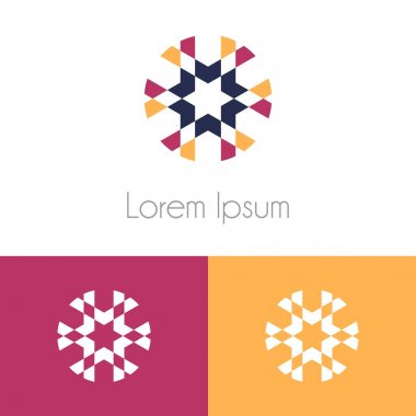 Renkli logo şablonu, şirket marka için iki önizleme tek renkli geometrik simgesiyle