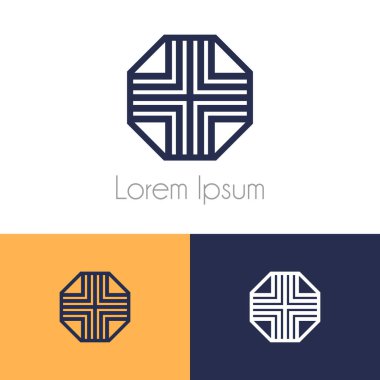 Renkli logo şablonu, şirket marka için iki önizleme tek renkli geometrik simgesiyle