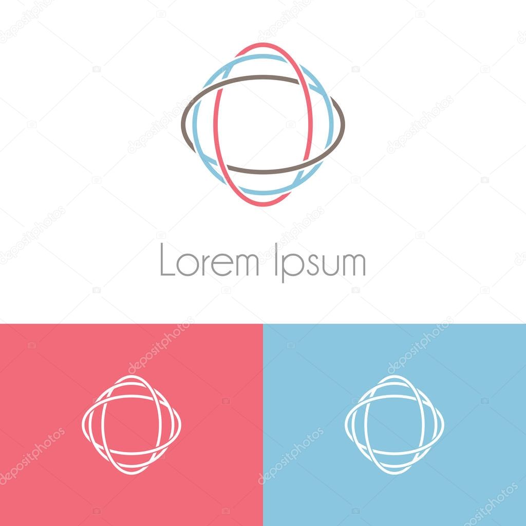 Colorful logo template, geometrical symbol with two preview monochrome for company brand