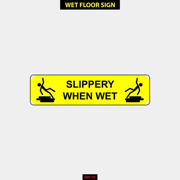 Caution Wet Floor Slippery Warning Pedestrian Sign Vector Style Version — Stock Vector